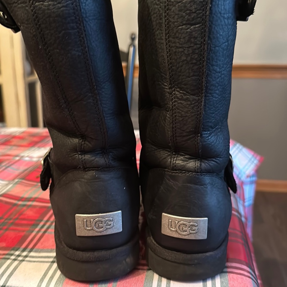 Excellent Used Black Leather Ugg Tall Boots